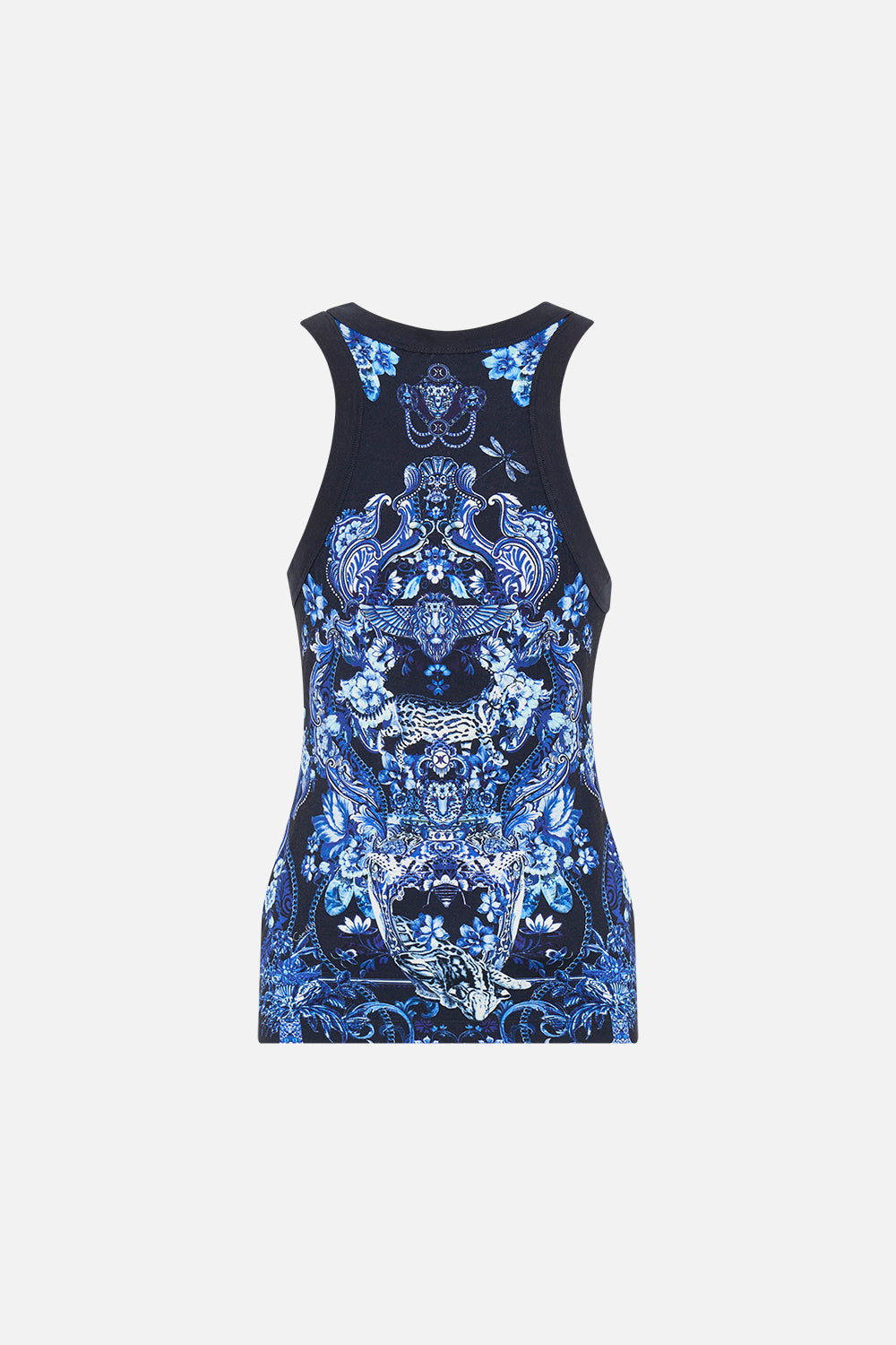 Back view of CAMILLA tank top in Delft Dynasty print