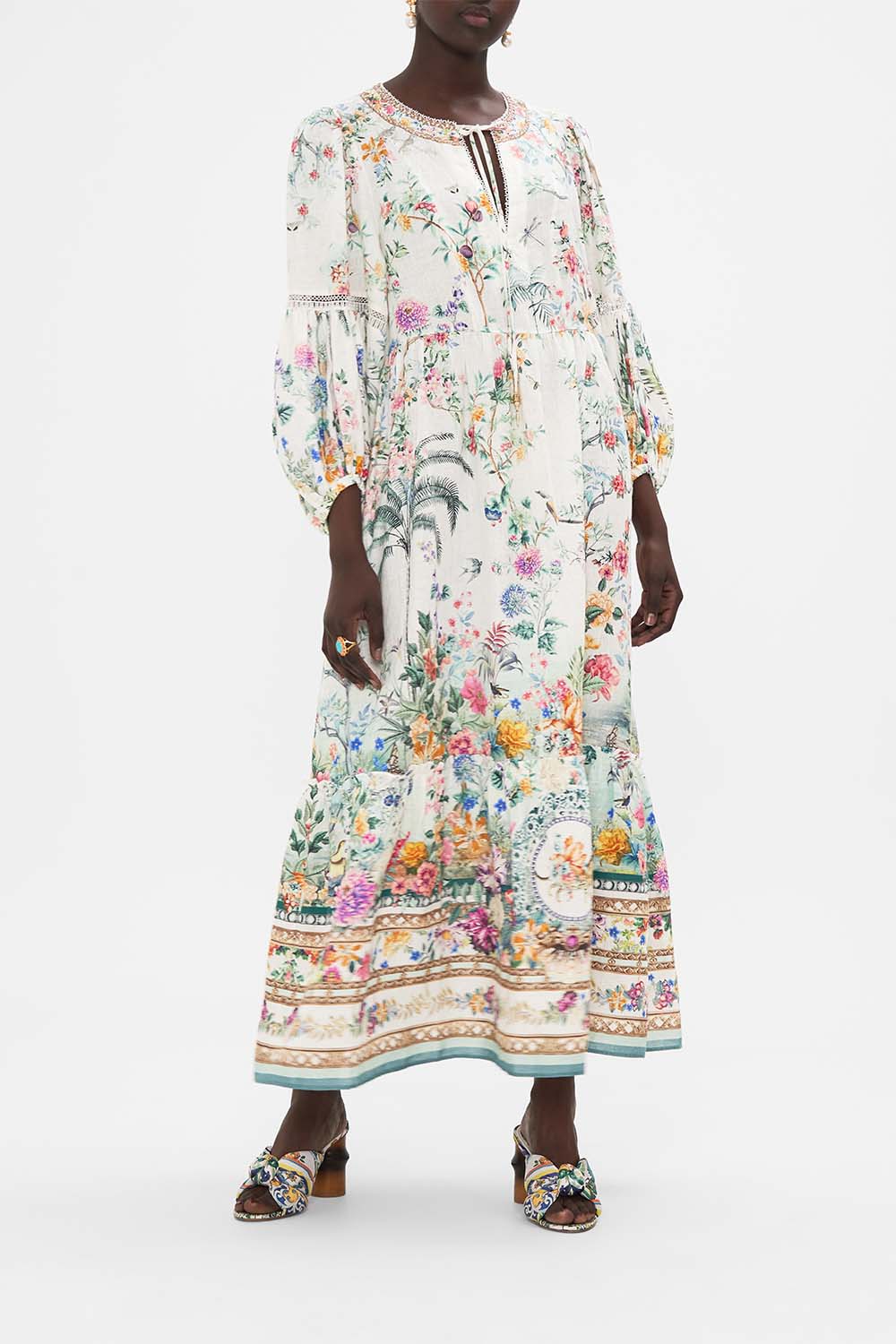 CAMILLA silk dress in Plumes and Parterres print