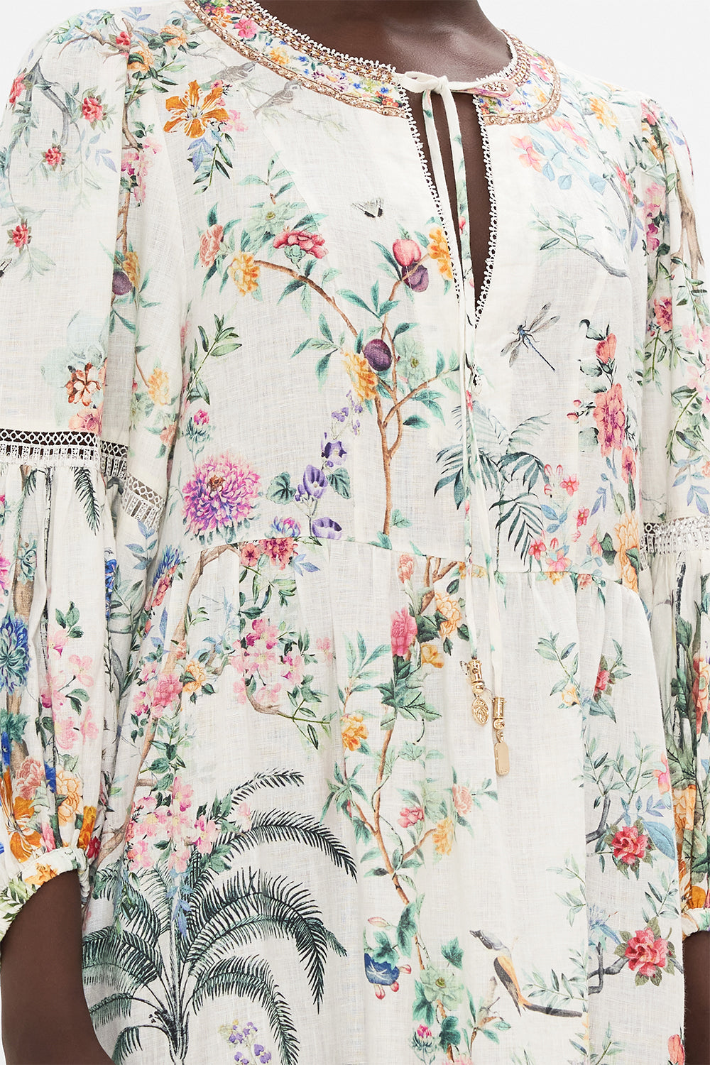 CAMILLA silk dress in Plumes and Parterres print