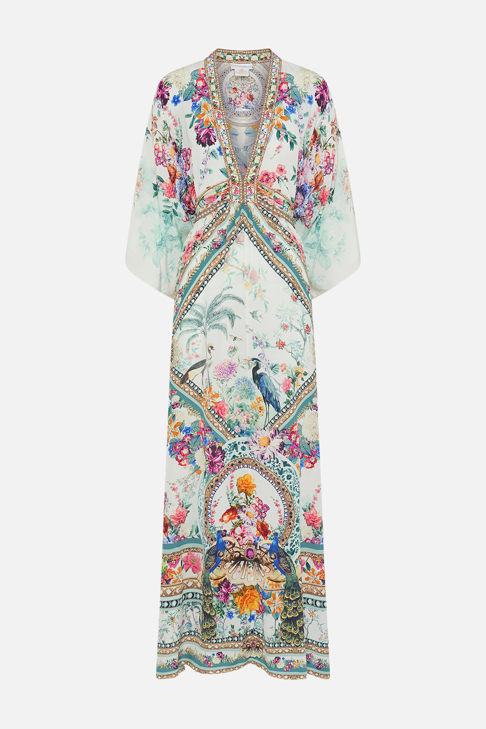 CAMILLA silk kaftan in Plumes and Parterres print