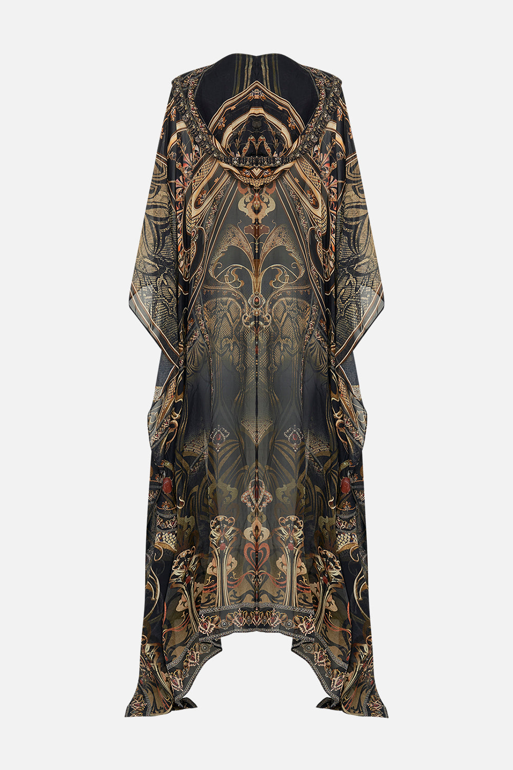 CAMILLA silk robe in Nouveau Noir print