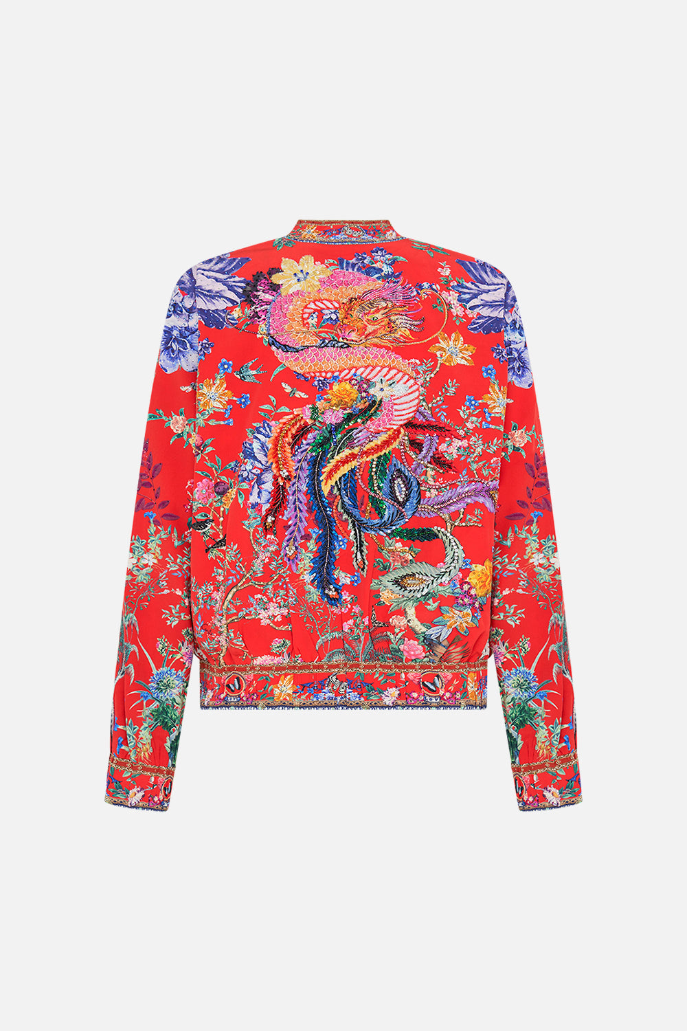 CAMILLA silk floral print bomber jacket in The Summer Palace print