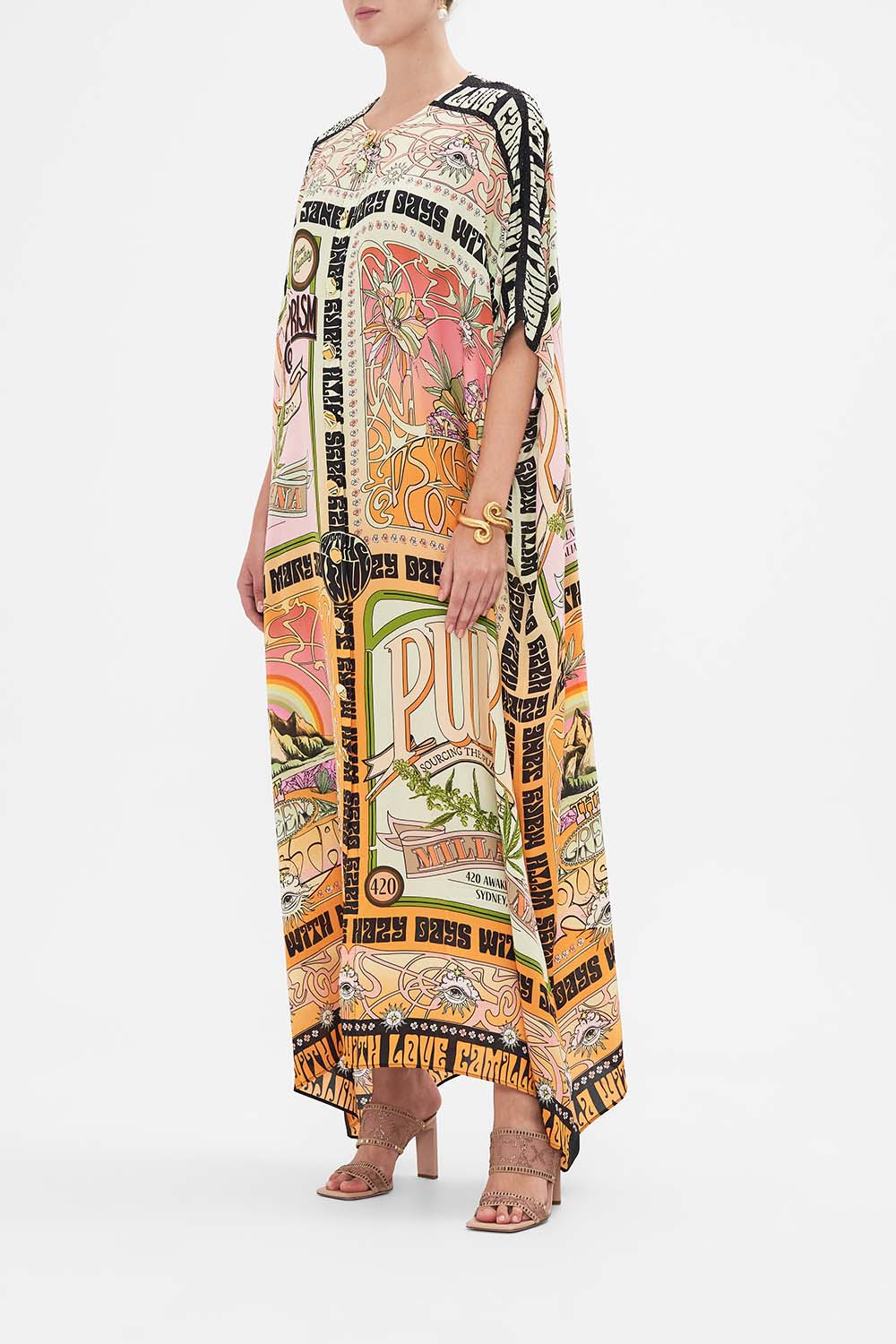 CAMILLA silk kaftan in Lets Chase Rainbows print