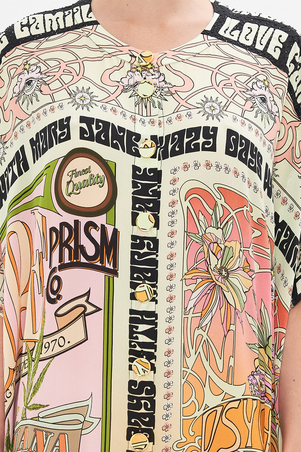 CAMILLA silk kaftan in Lets Chase Rainbows print