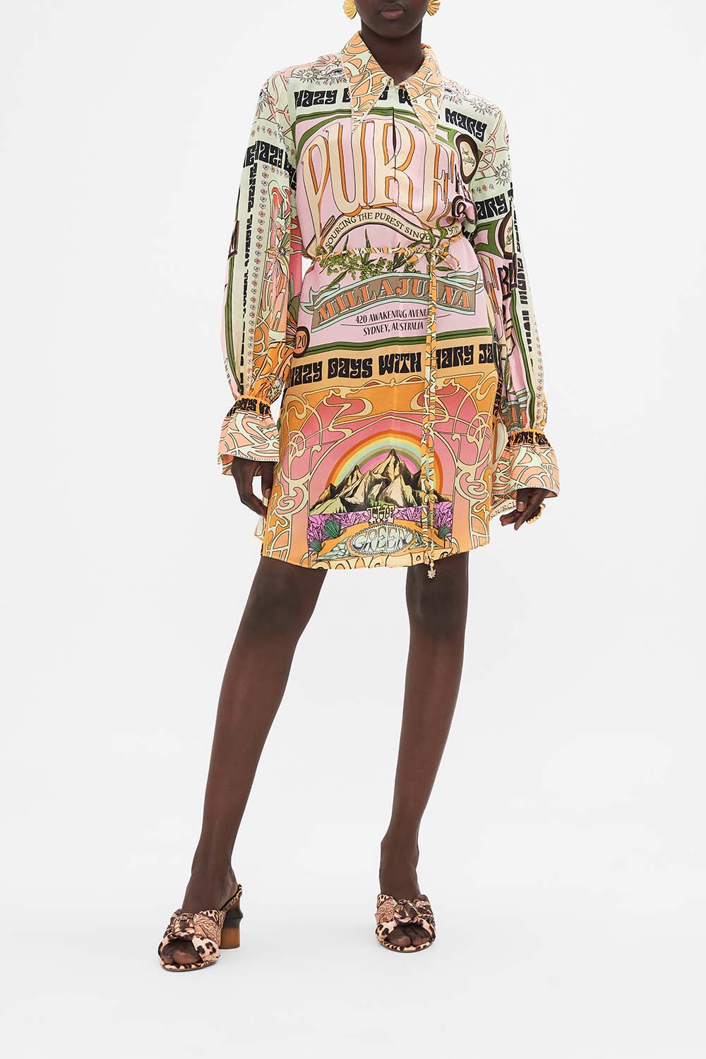 CAMILLA silk shirt dress in Lets Chase Rainbows print