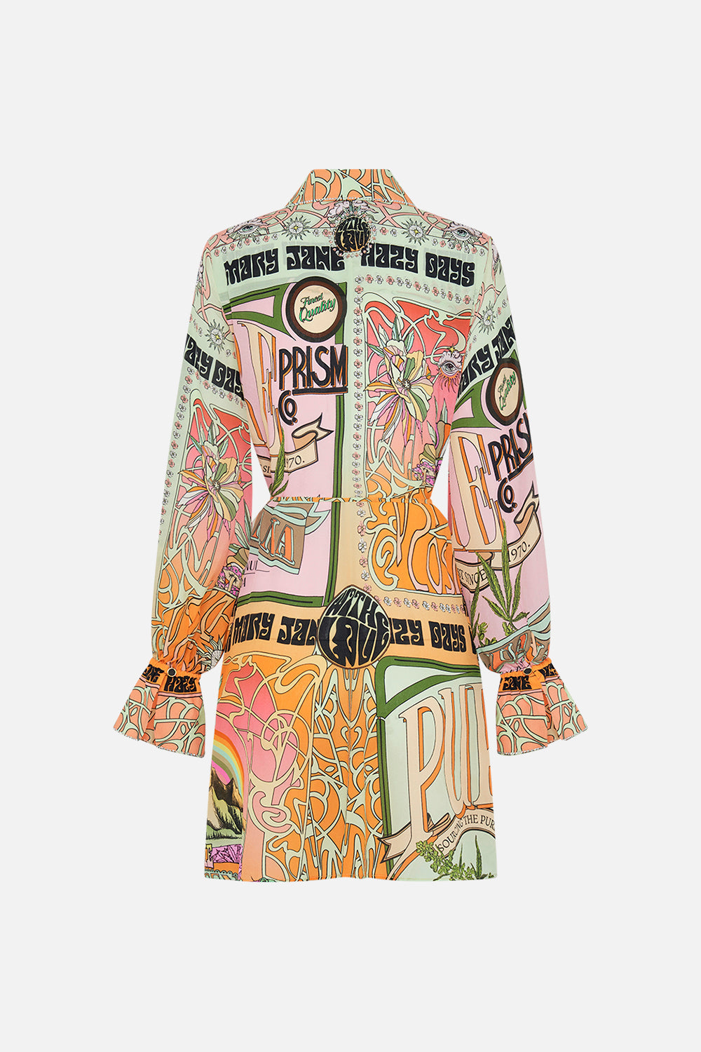 CAMILLA silk shirt dress in Lets Chase Rainbows print