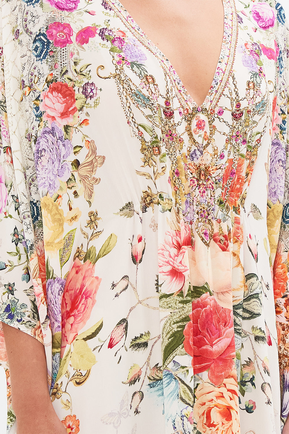 CAMILLA Floral Gathered Waist Kaftan in Sew Yesterday