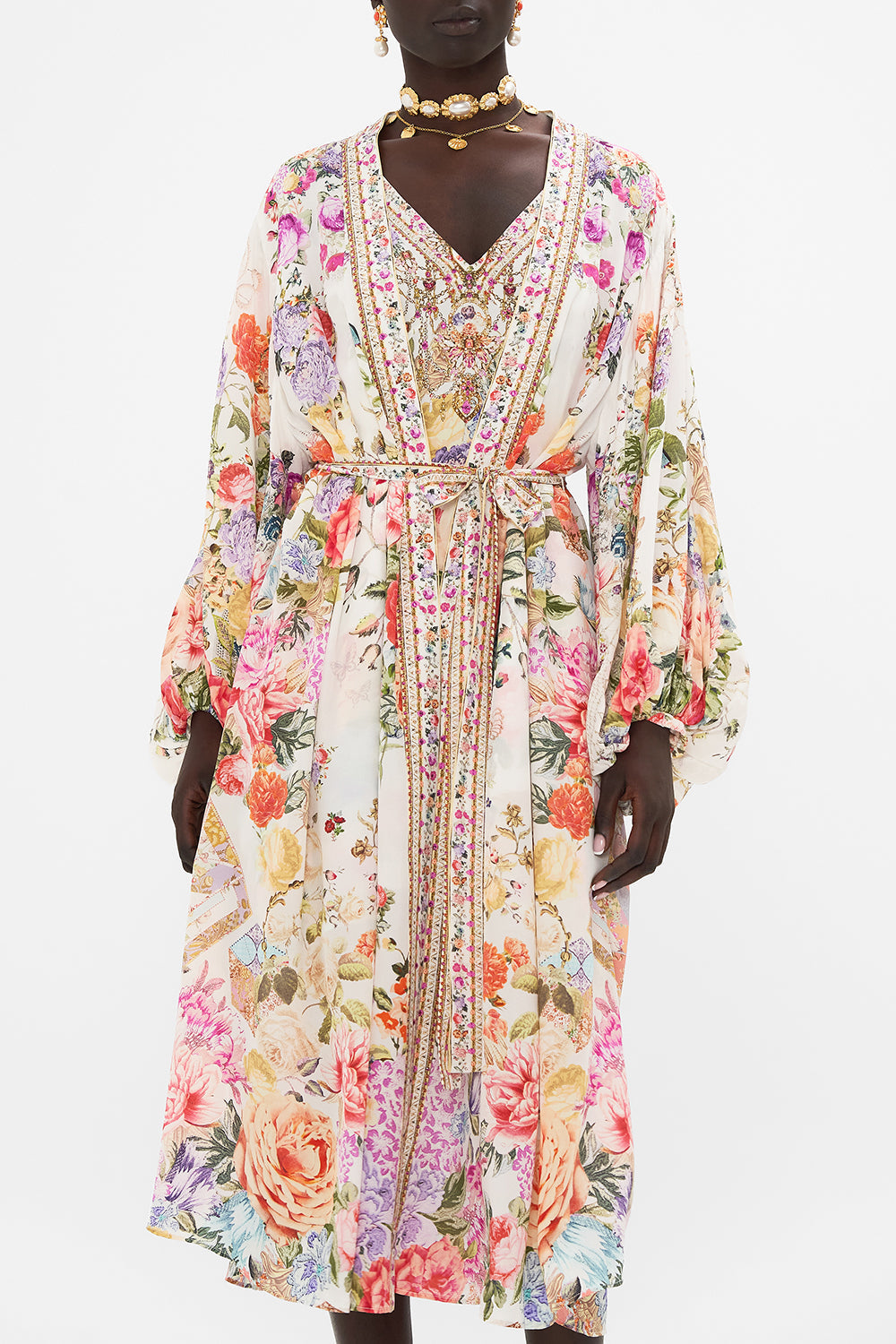CAMILLA floral blouson sleeve layer in Sew Yesterday print