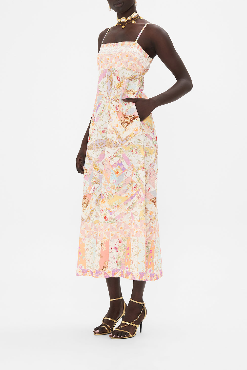 CAMILLA Blush Square Neck Sundress in Sew Yesterday