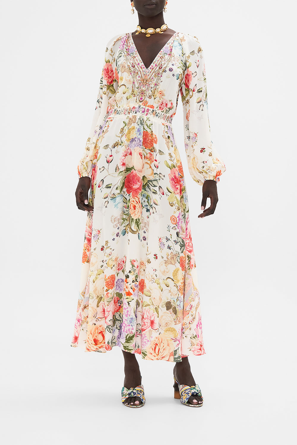 CAMILLA Floral Raglan Shirred Waist Dress in Sew Yesterday