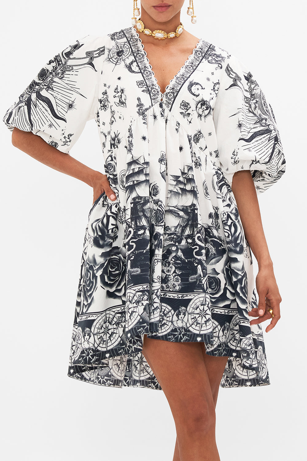 PUFF SLEEVE SHORT DRESS TALES OF TATTOO