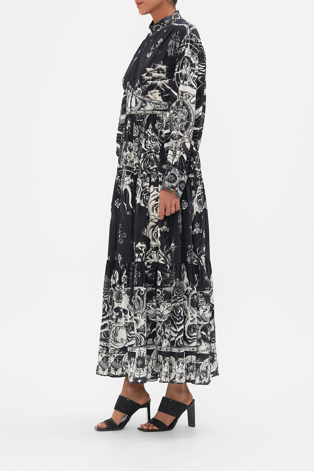 SHAPED WAISTBAND DRESS WITH TIERED SKIRT TALES OF TATTOO