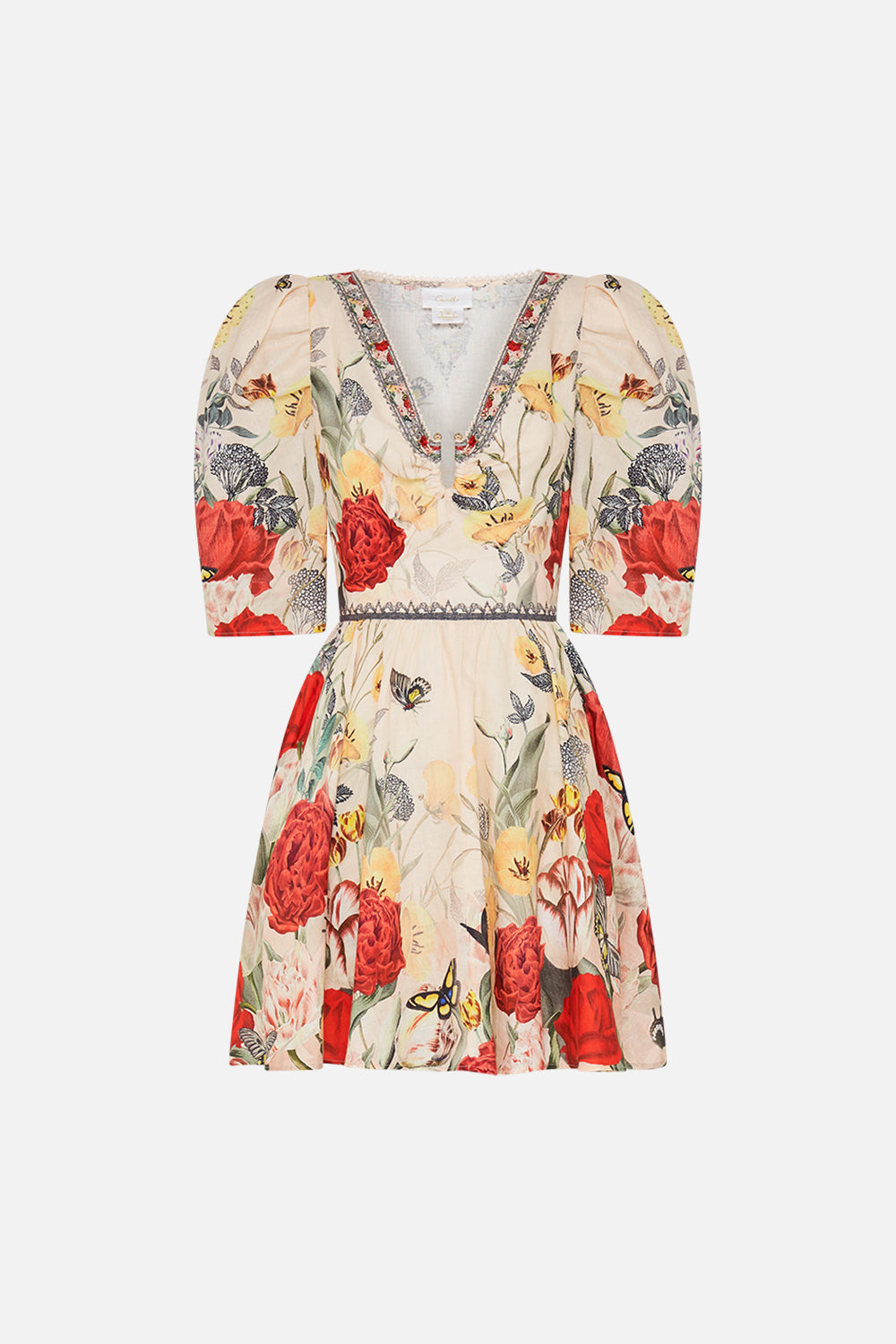 CAMILLA Multi Puff Sleeve Short Dress with Hardware in Etched into Eternity print