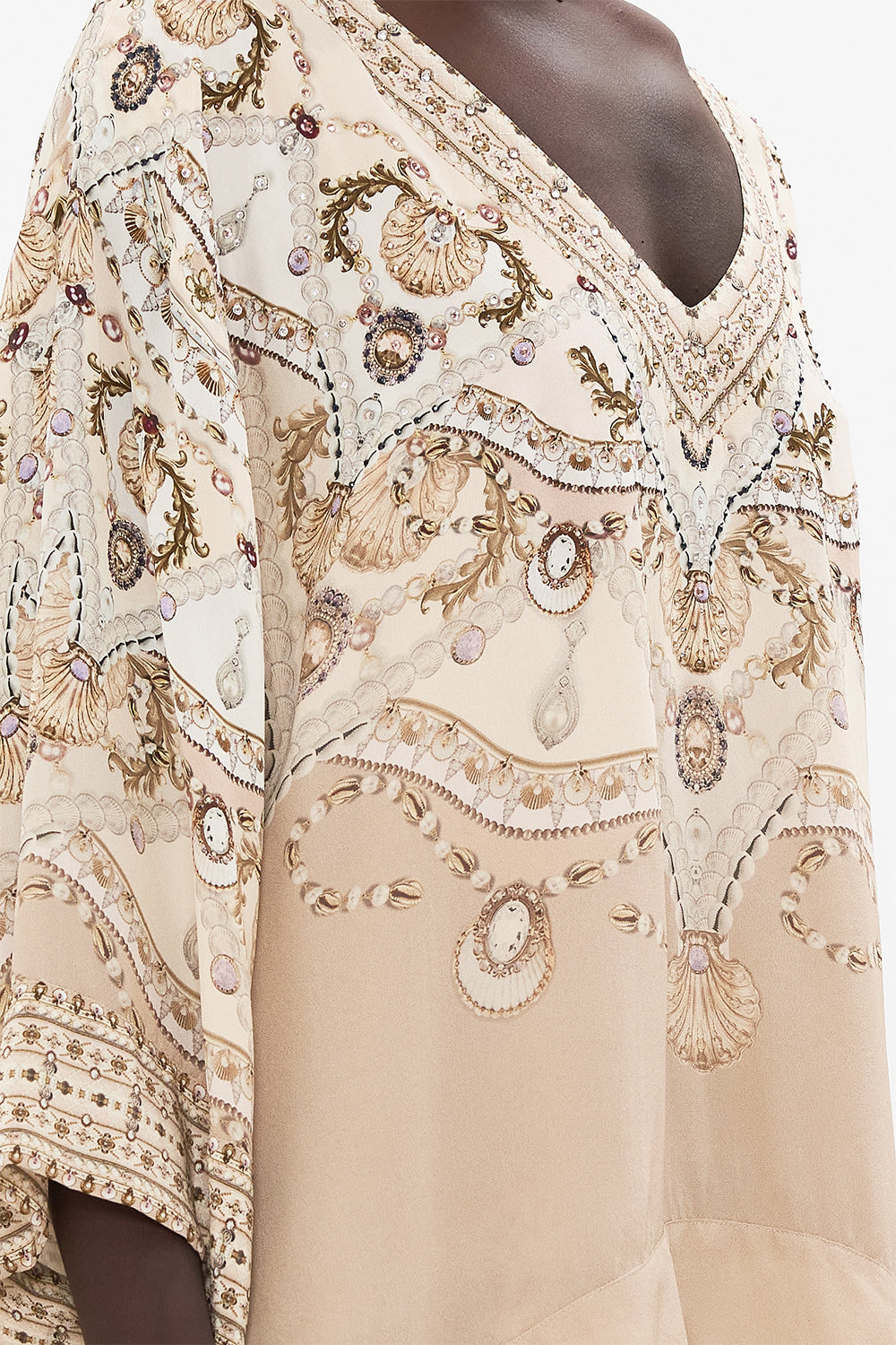 CAMILLA blush silk kaftan in Grotto Goddess print