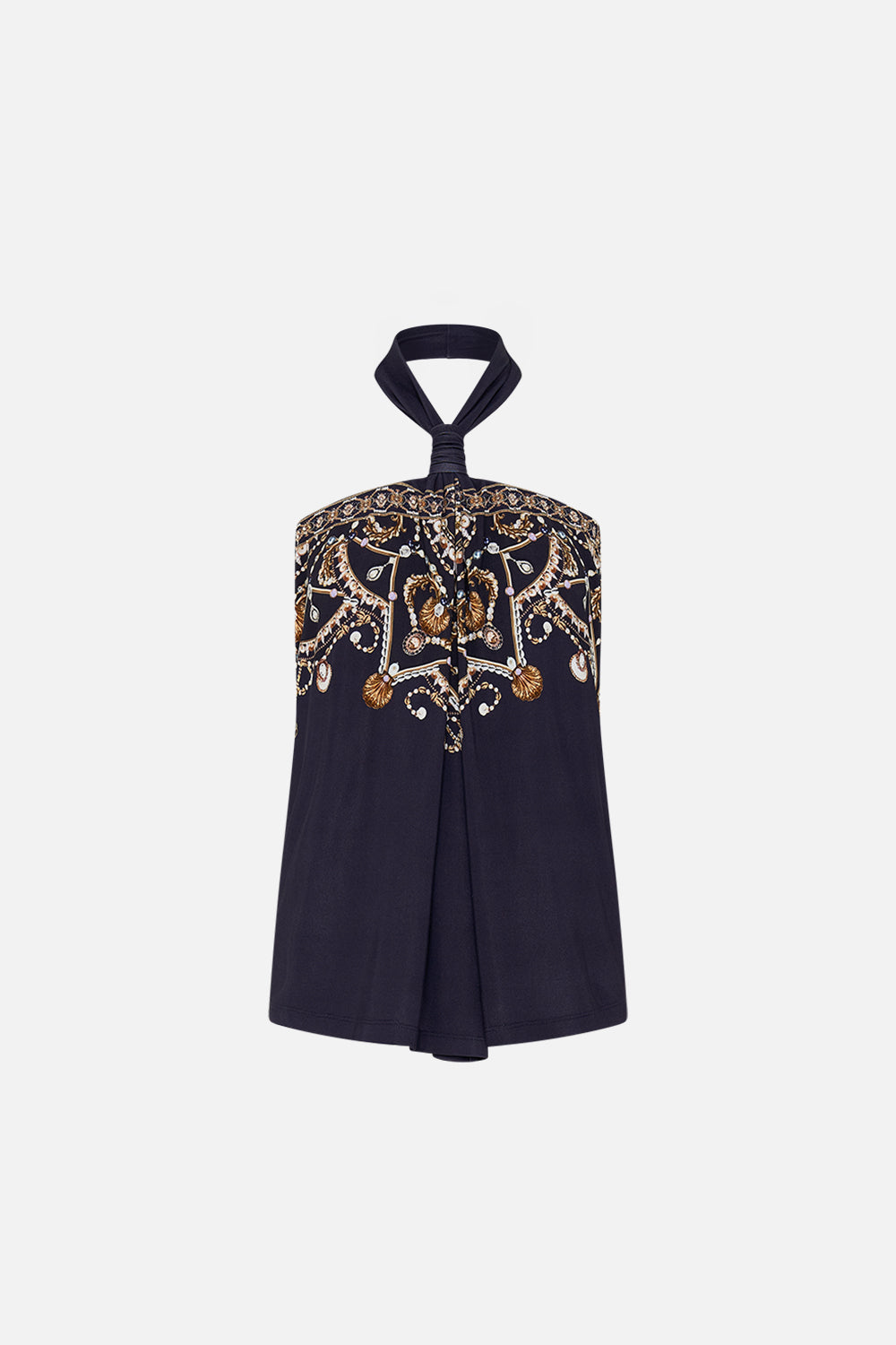 CAMILLA Gold/Black Draped Jersey Halter Top in Dance with the Duke