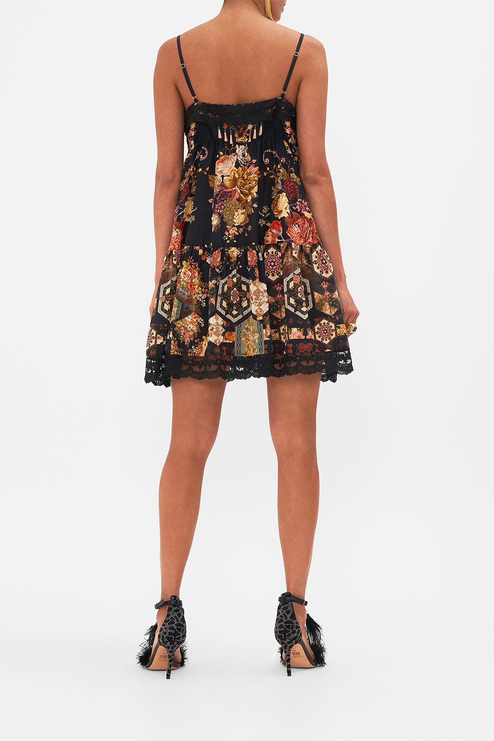 CAMILLA Floral Short Pintuck Dress with Pockets in Stitched in Time print
