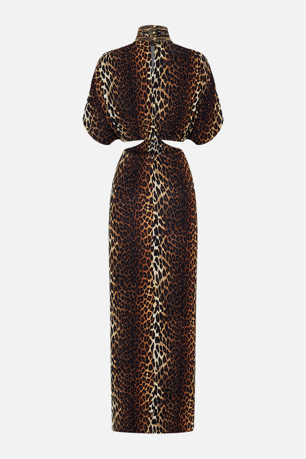 CAMILLA leopard high neck twist cut out jersey dress In Amsterglam print.