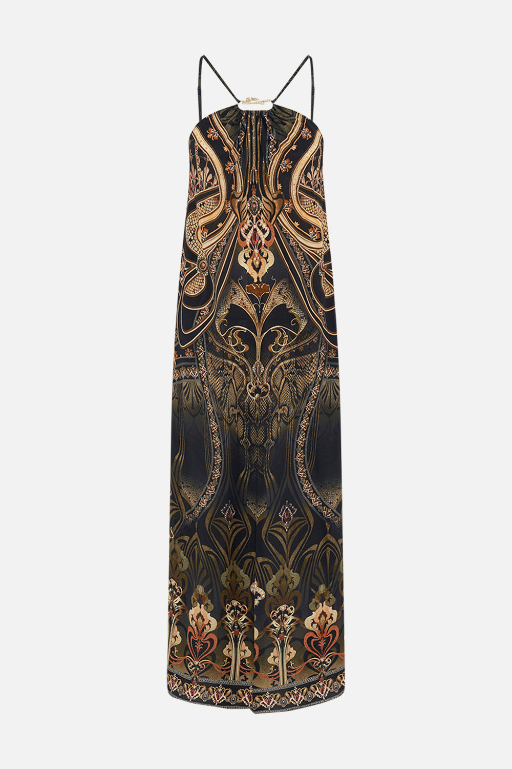 CAMILLA silk maxi dress in Nouveau Noir print