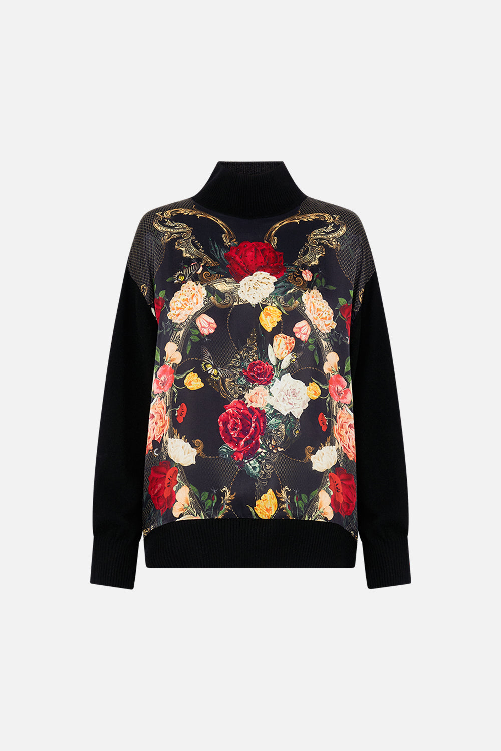 CAMILLA Black Silk Front Turtle Neck Knit in Magic in the Manuscripts