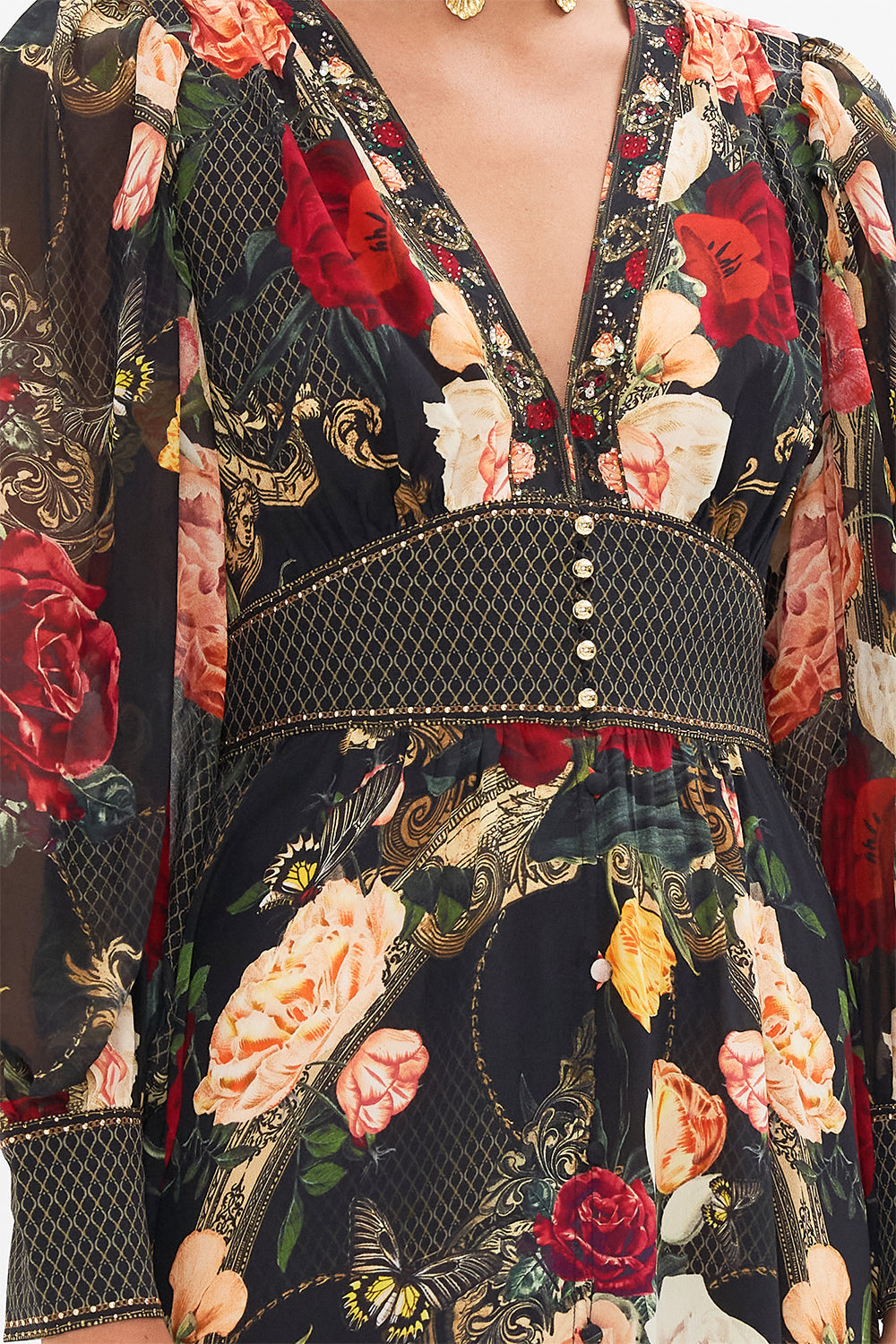 CAMILLA Black Shaped Waistband Dress with Gathered Sleeves in Magic in the Manuscripts