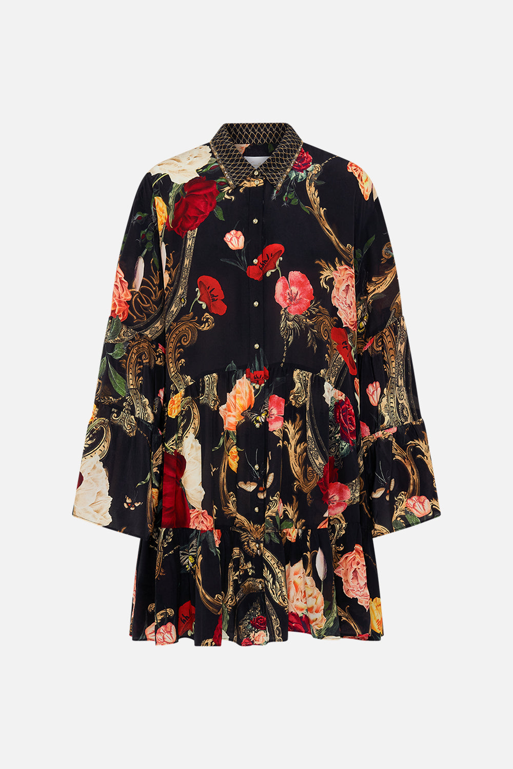 CAMILLA Black Tiered Dress with Collar in Magic in the Manuscripts