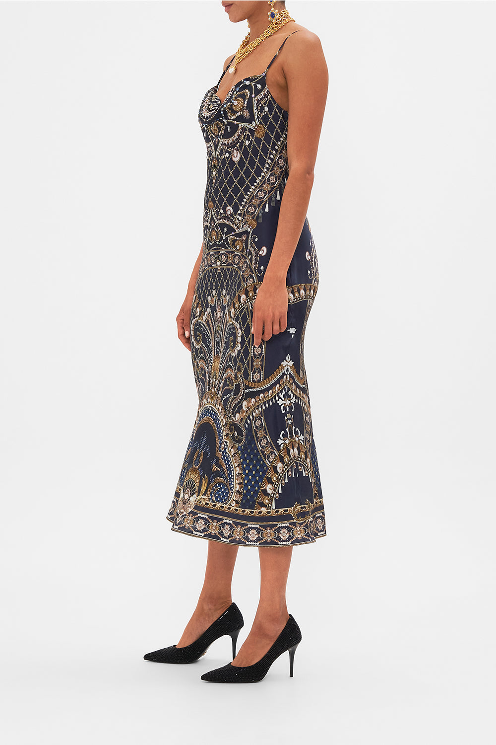 CAMILLA black/Gold Long Bias Slip in Dance with the Duke