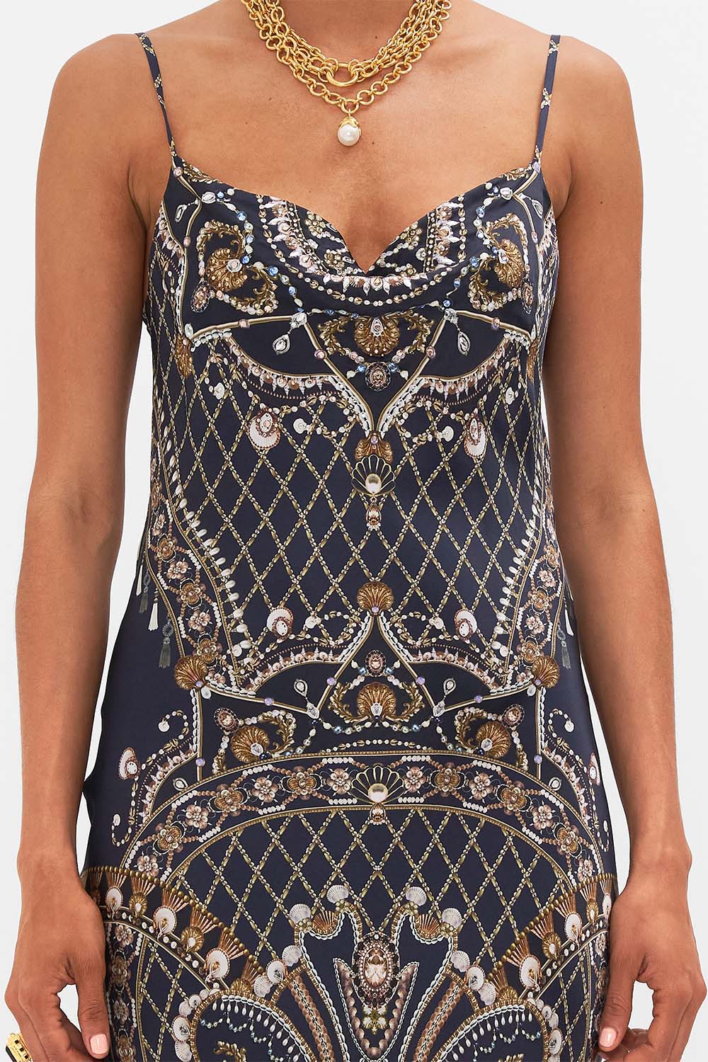 CAMILLA black/Gold Long Bias Slip in Dance with the Duke