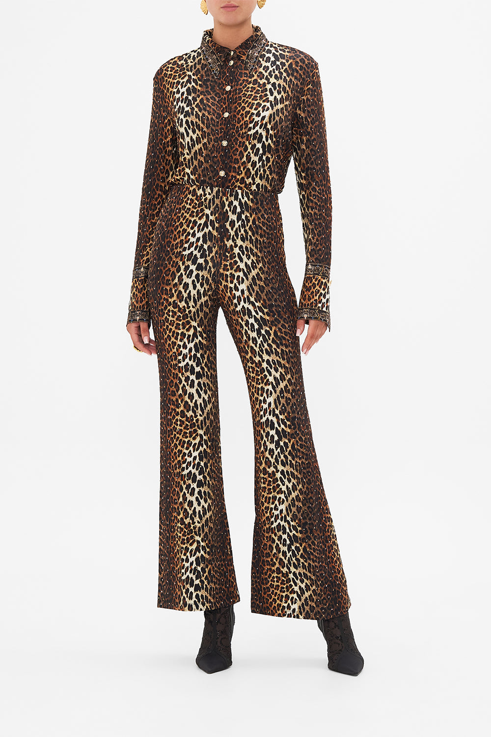 CAMILLA leopard jersey flare pant in Amsterglam print.