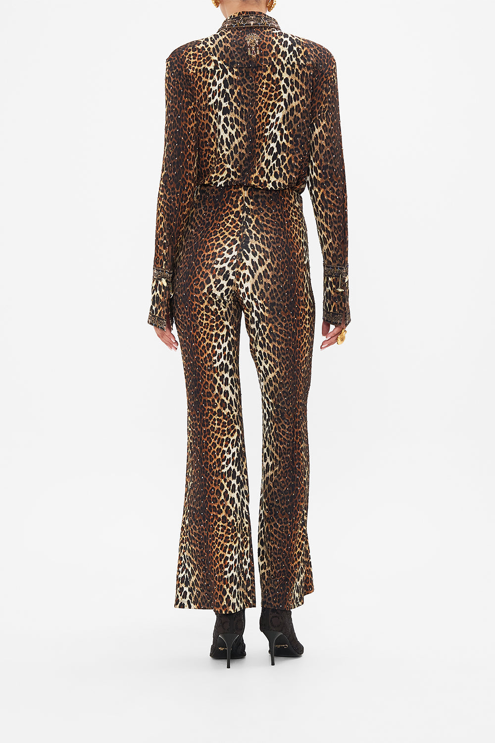 CAMILLA leopard jersey flare pant in Amsterglam print.