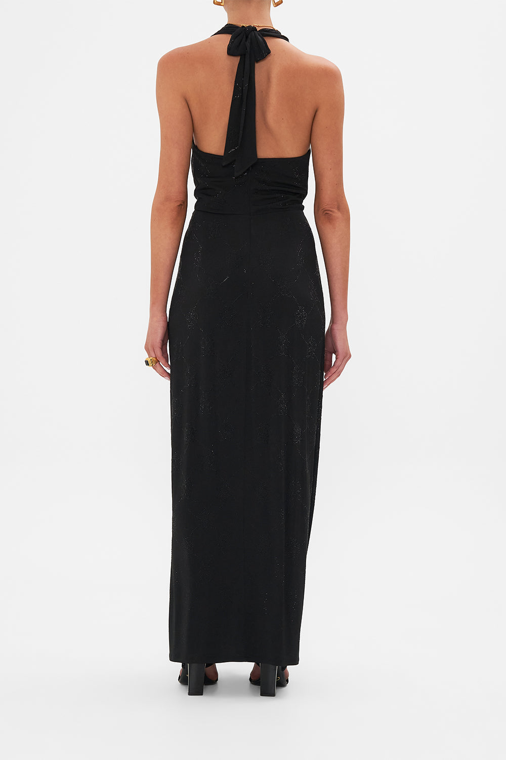 CAMILLA leopard long jersey halter dress in Amsterglam print.