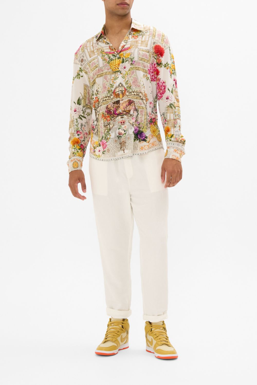 CAMILLA Collared Long Sleeve Shirt in Egyptian Rose print.