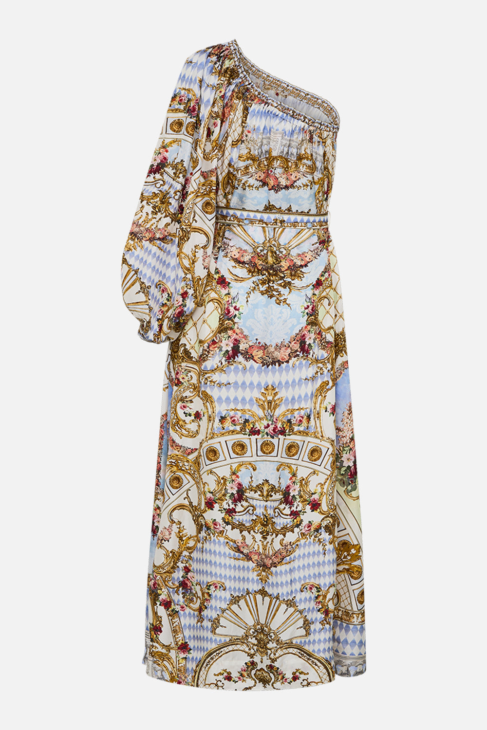 ONE SHOULDER DRESS WITH BLOUSON SLEEVE THRONE GAMES