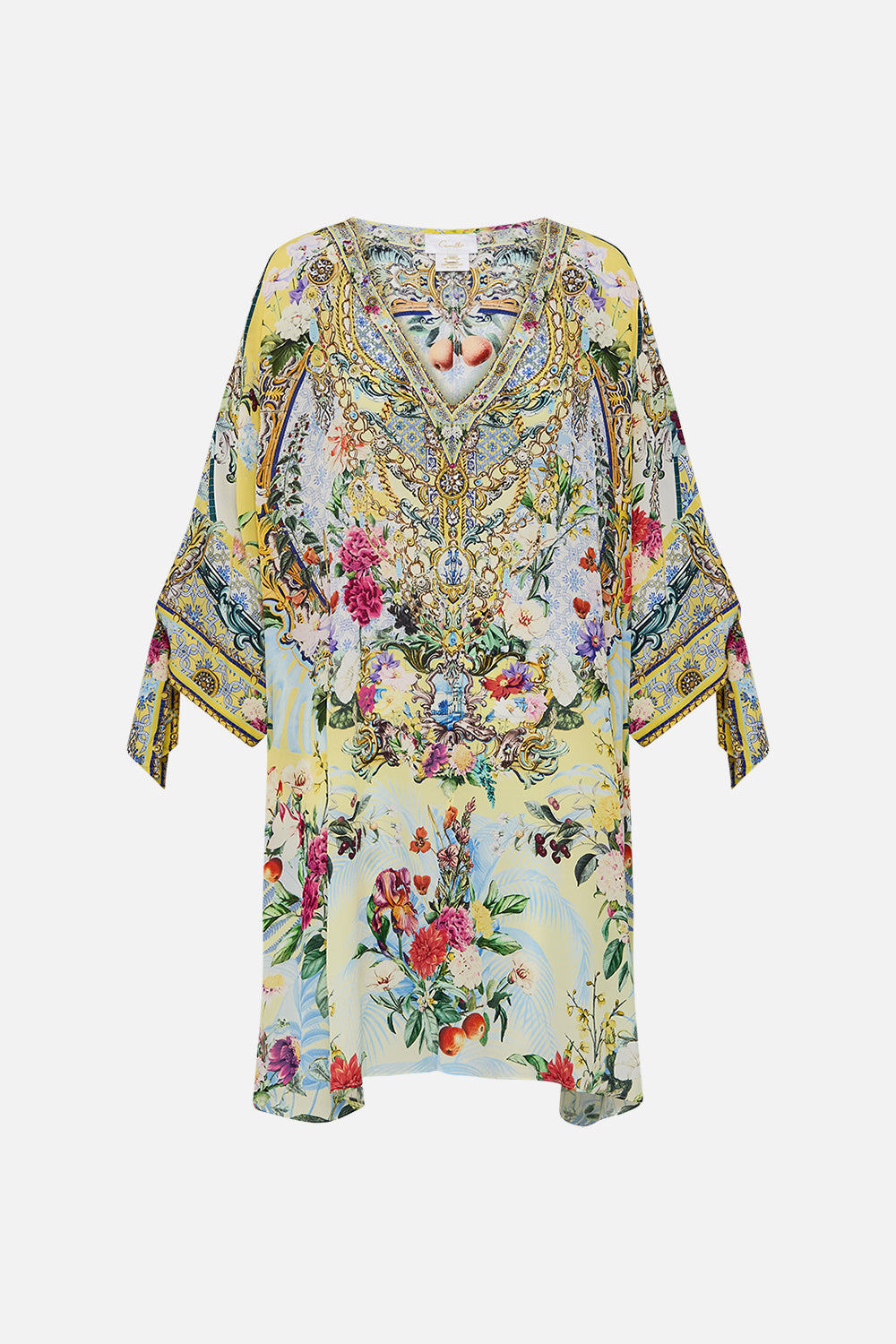 TIE SLEEVE SHORT V NECK KAFTAN FLOR FANTÁSTICA