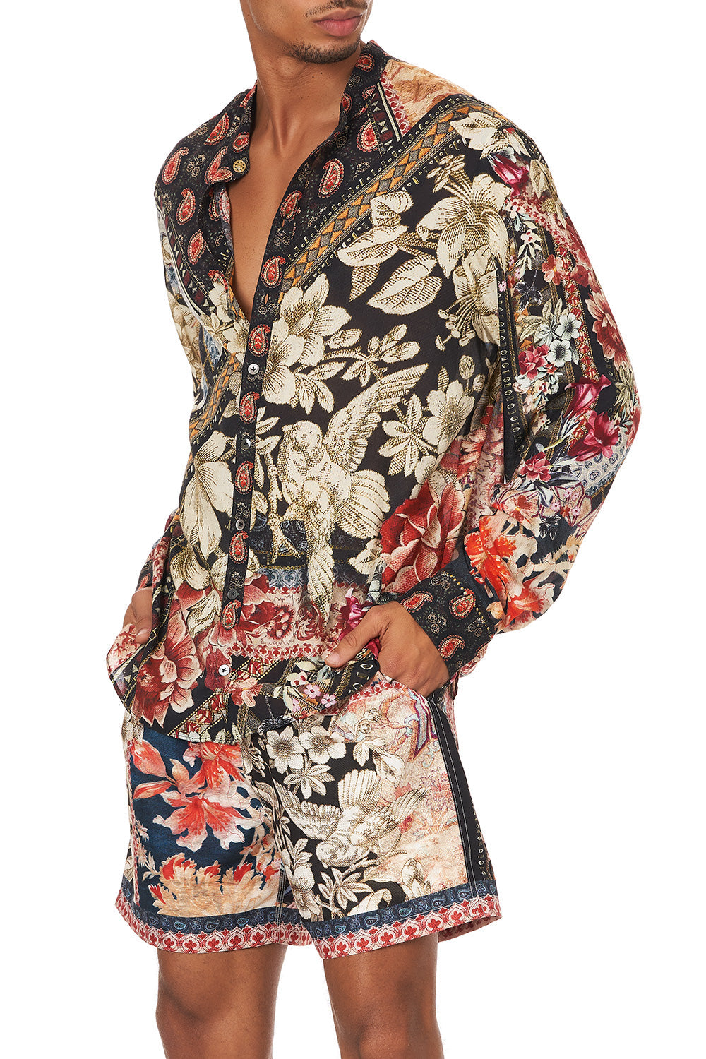 LONG SLEEVE MANDARIN COLLAR SHIRT MEADOW HE WROTE