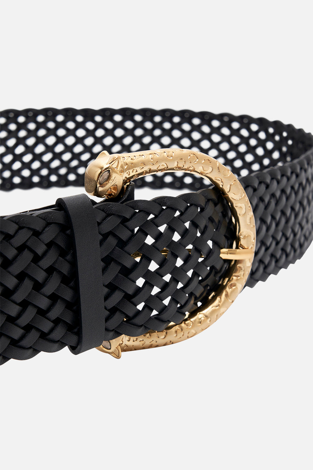 BRAIDED LEOPARD BUCKLE BELT SOLID BLACK
