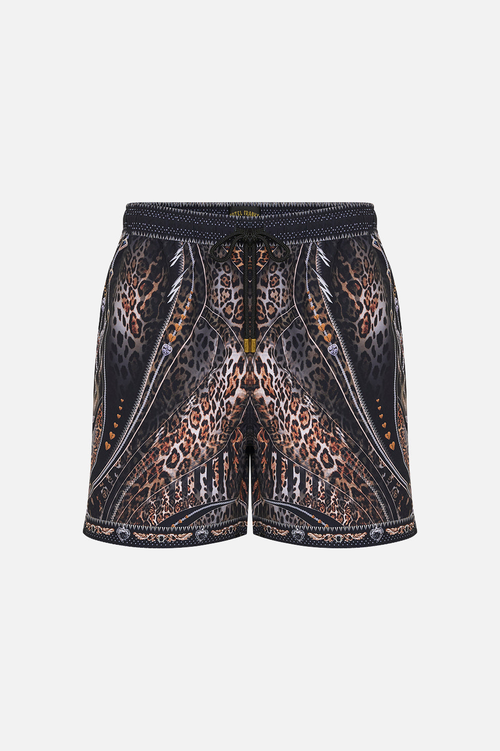 Product view of Hotel Franks by CAMILLA mens elastic waist boardshorts in Chaos In The Cosmos animal print