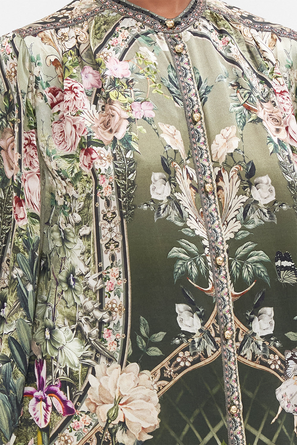 BLOUSON SLEEVE BLOUSE WITH YOKE GARDEN OF GOOD FORTUNE