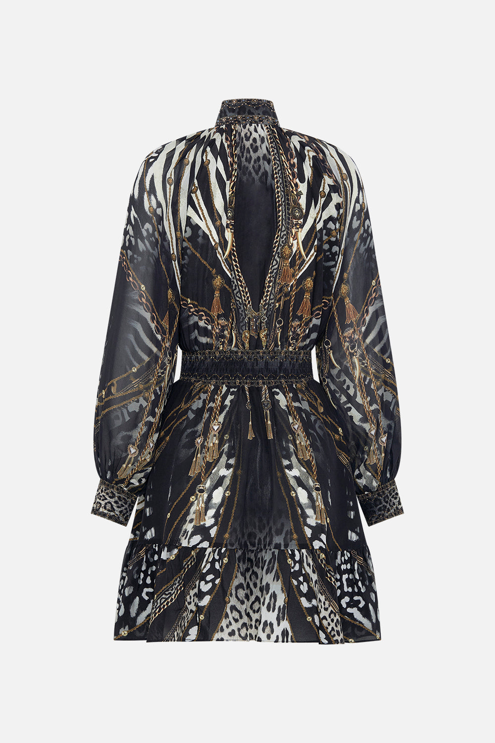 SHIRRED WAIST HIGH NECK MINI DRESS UNTAMED ROYALTY