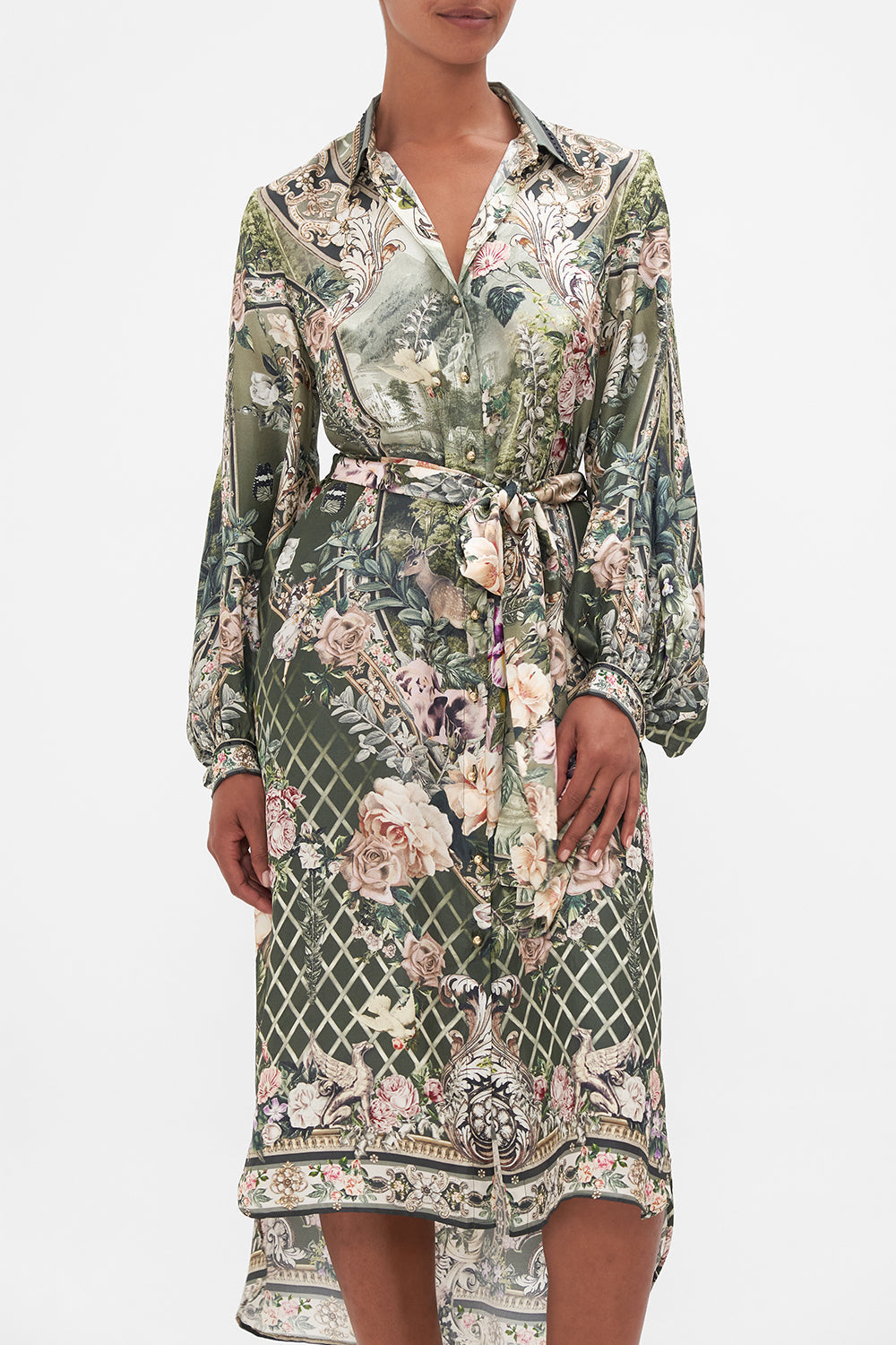 HIGH LOW MIDI SHIRT DRESS GARDEN OF GOOD FORTUNE