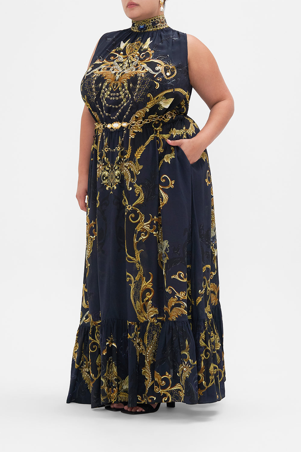 NECKTIE DRESS WITH ELASTICATED WAIST MOONLIGHT MELODIES