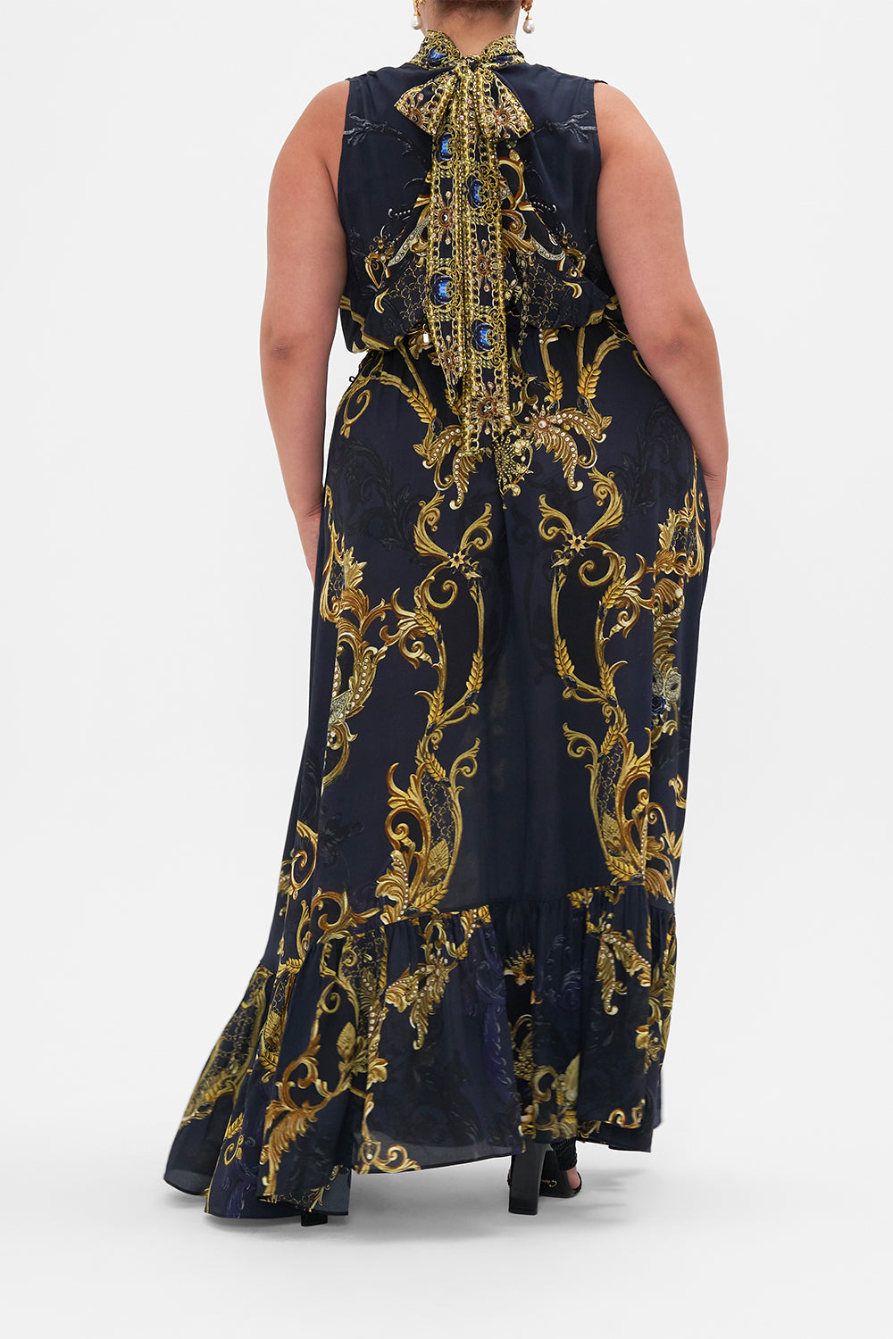 NECKTIE DRESS WITH ELASTICATED WAIST MOONLIGHT MELODIES