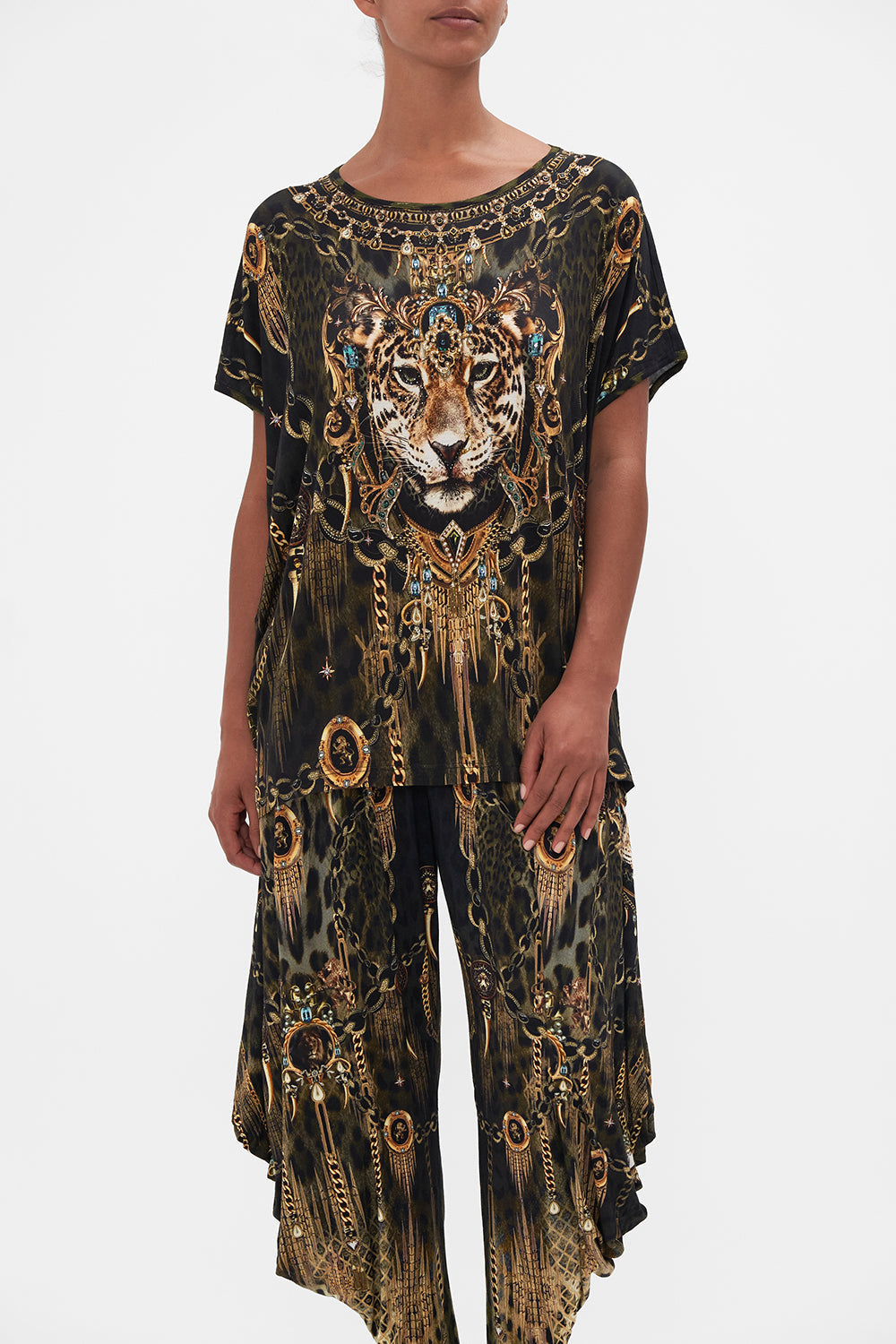 LOOSE FIT ROUND NECK TEE - ALL OVER PRINT LIONS MANE