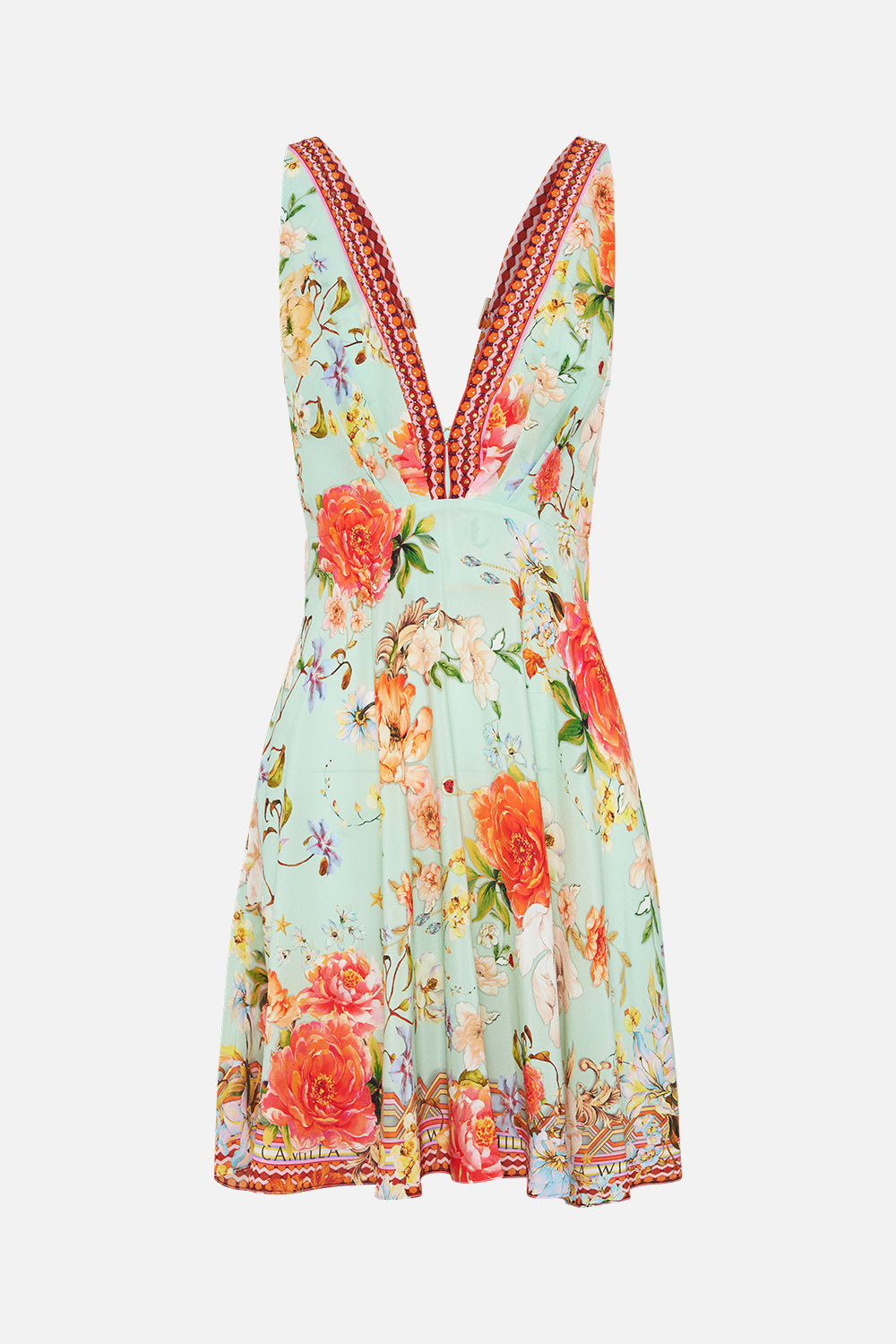 Product view of CAMILLA silk floral mini dress in Talk The Walk print