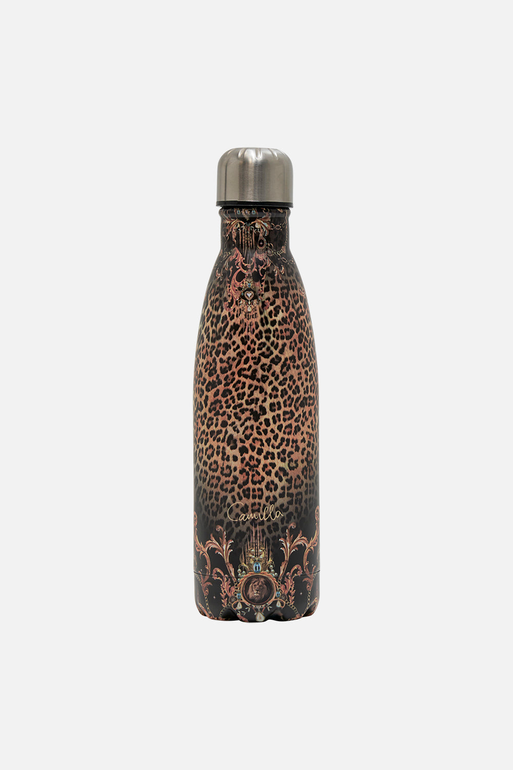 Product view of CAMILLA leopard print drink bottle in Running In The Wild print