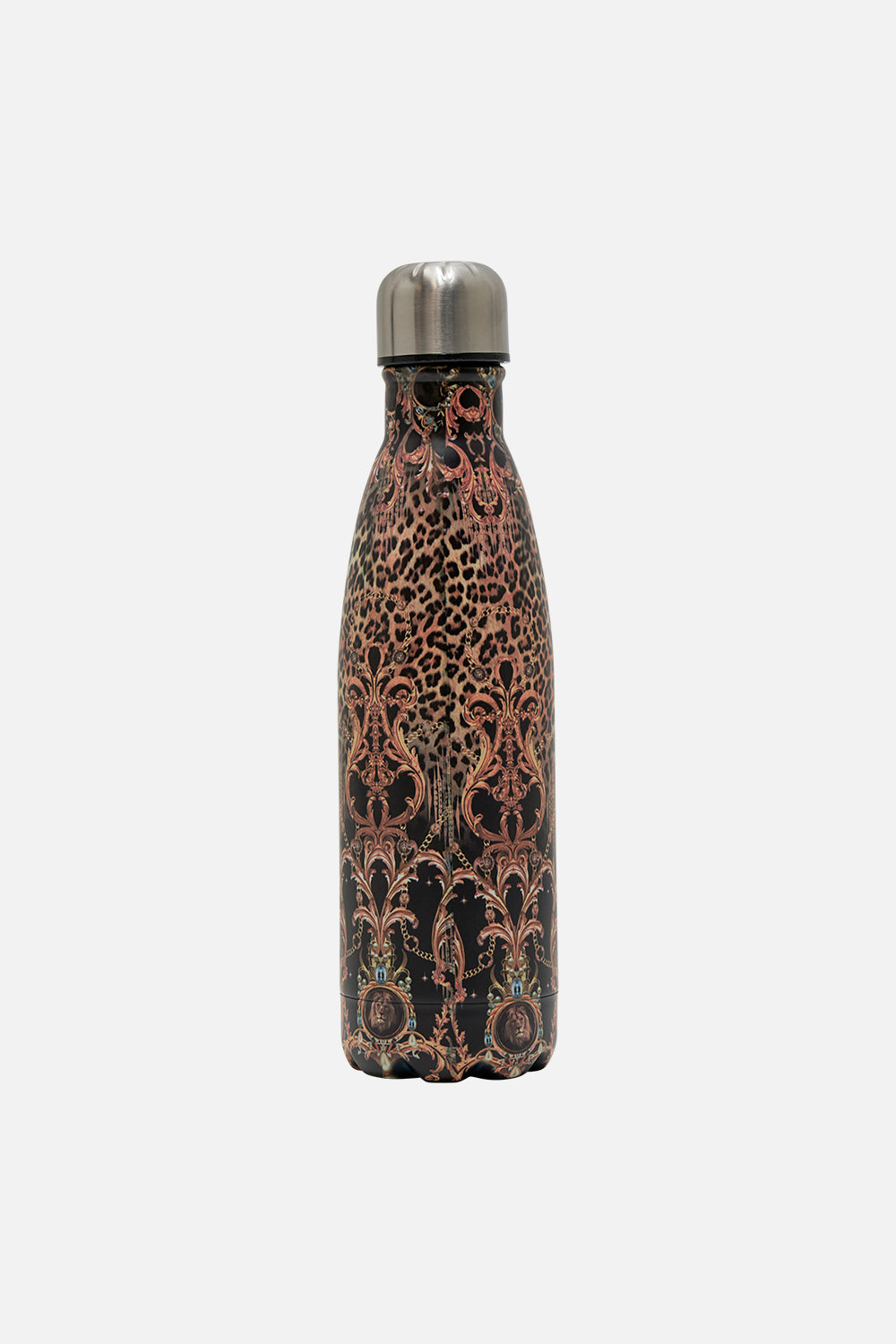 Detail view of CAMILLA leopard print drink bottle in Running In The Wild print