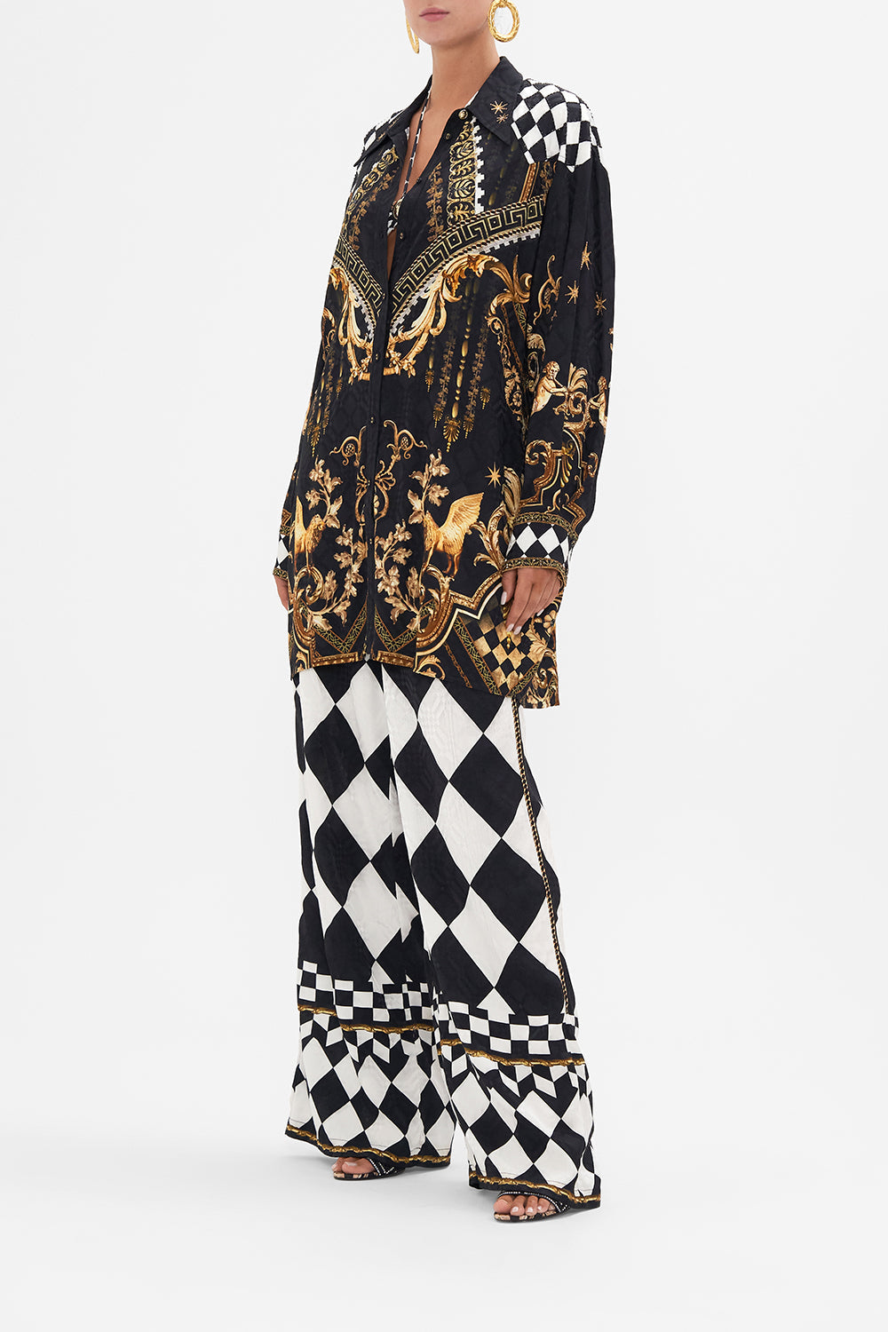 LONG LINE SHIRT WITH YOKE AND BUTTON DETAIL DUOMO DYNASTY