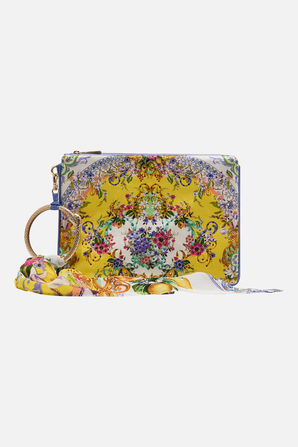 Product view of CAMILLA silk clutch bag in Caterina Spritz print
