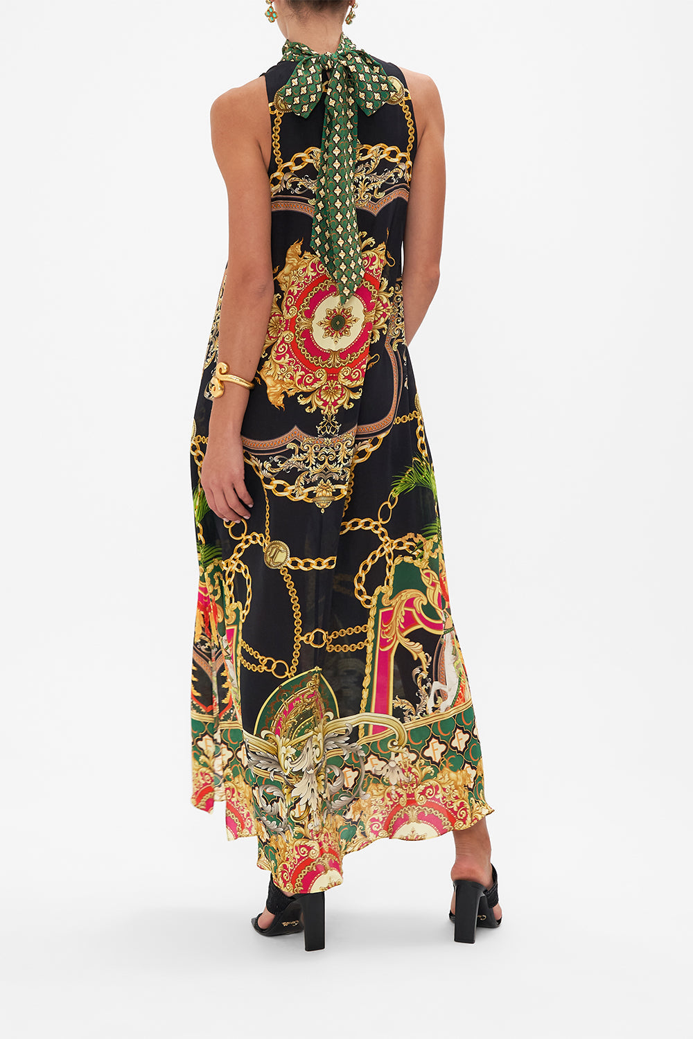 HIGH NECK DRESS WITH BACK NECK TIE JEALOUSY AND JEWELS