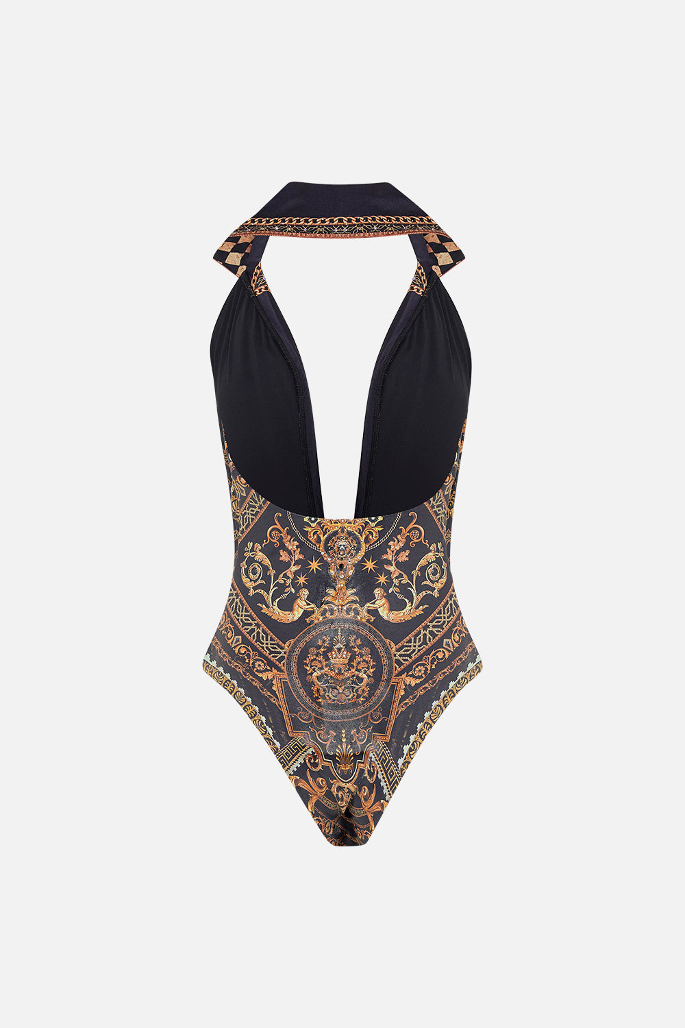 Video of model wearing CAMILLA bodysuit in Duomo Dynasty print