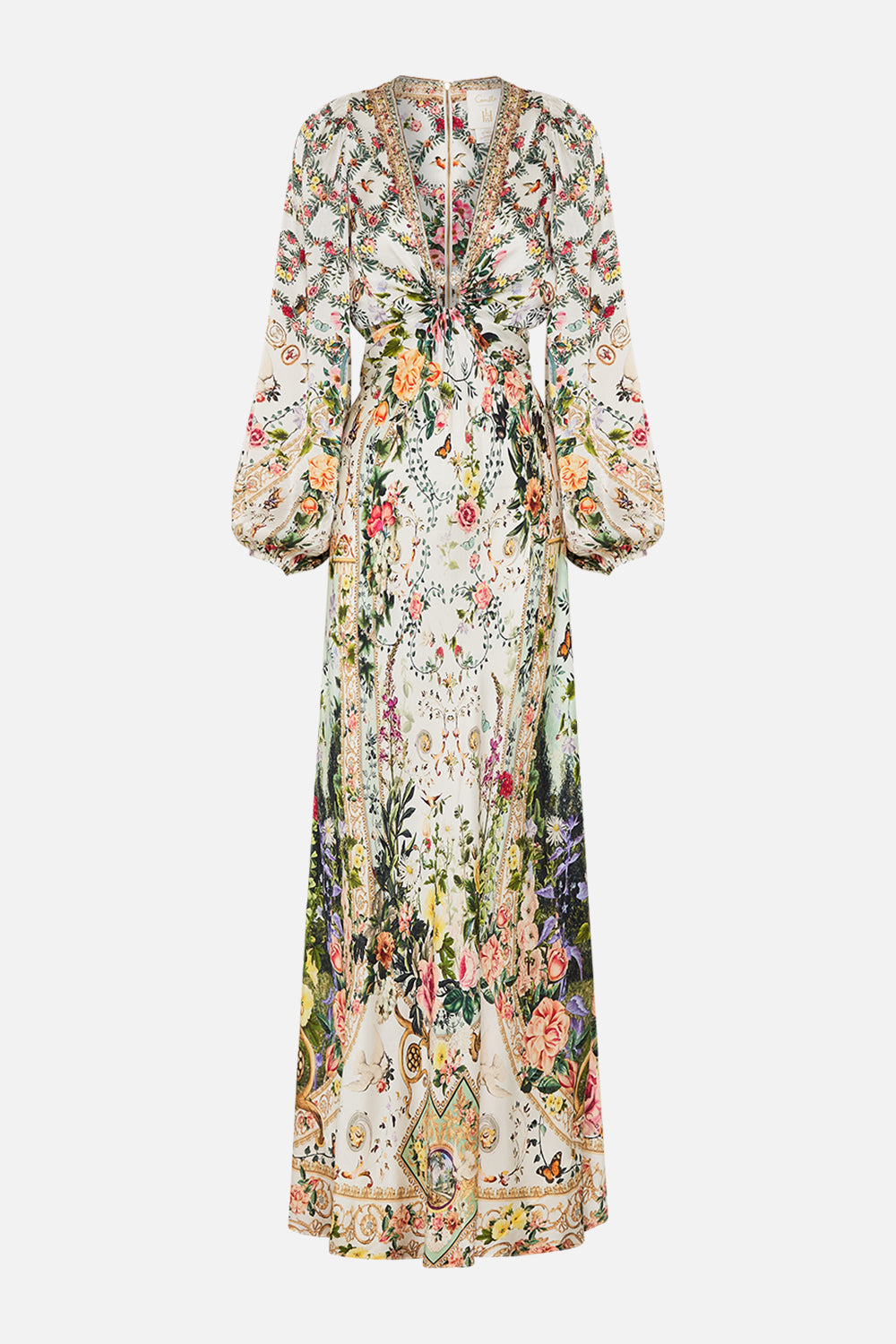 Product view of CAMILLA silk cut out dress in Renaissance Romance print